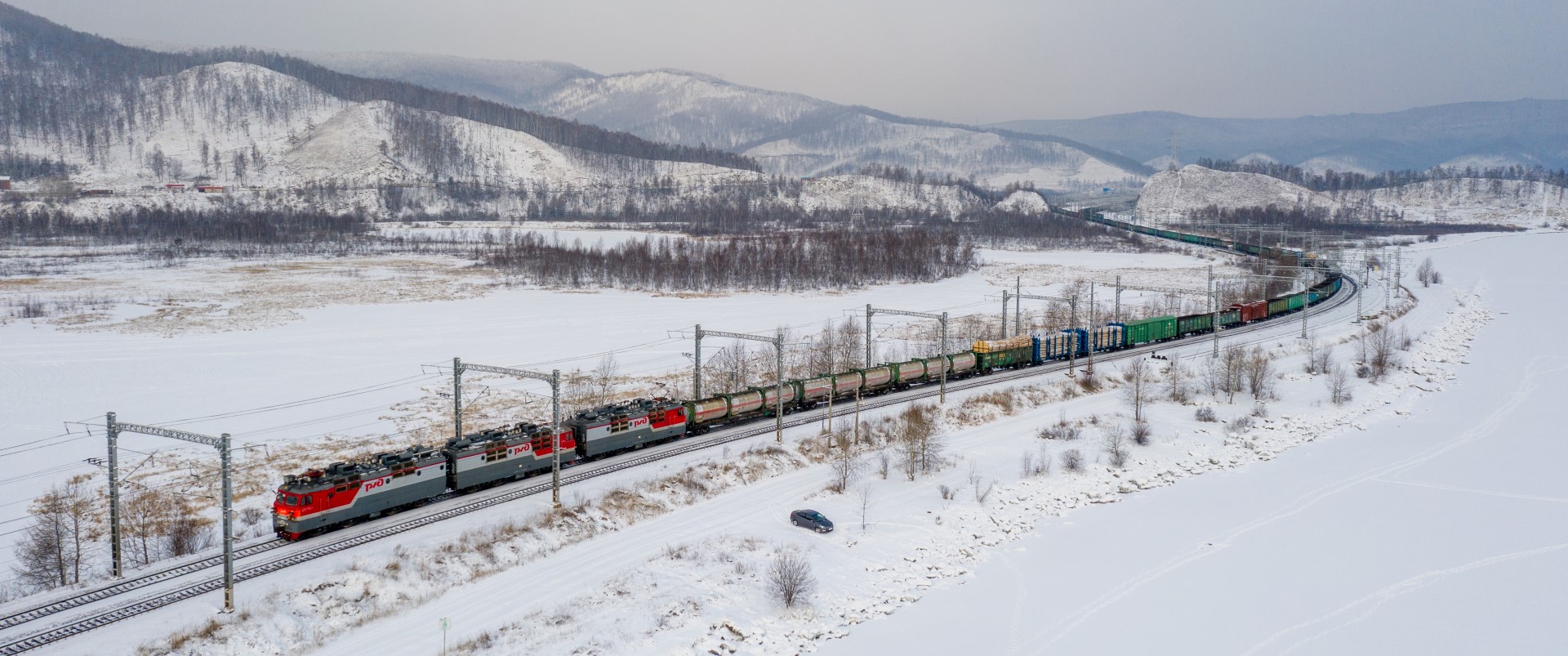 The train on the winter landscape